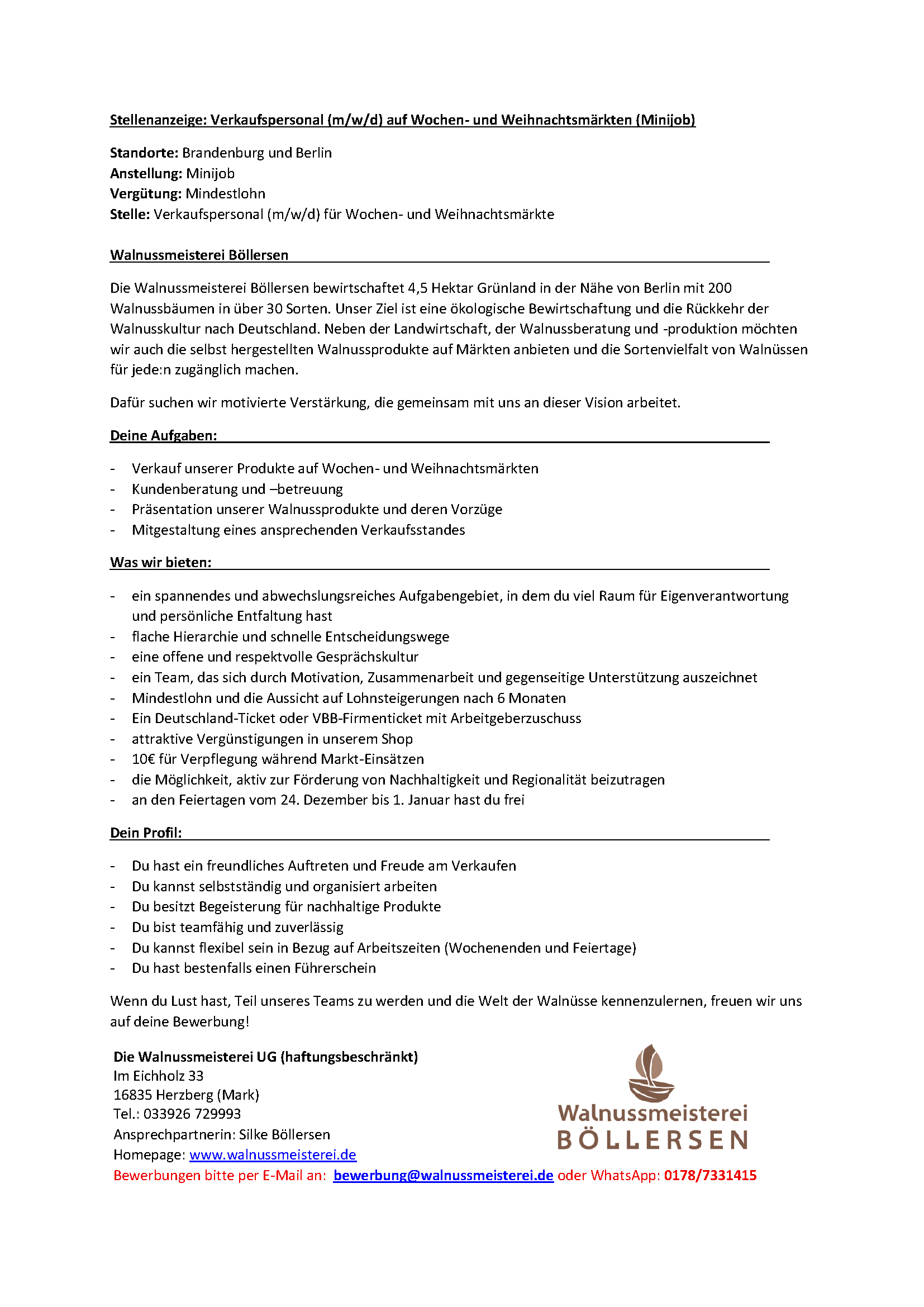 Verkaufspersonal gesucht