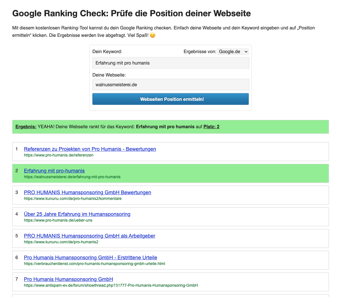 Ranking Pro Humansi Erfahrung